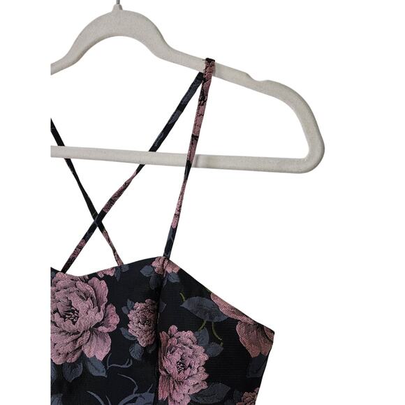 FOREVER 21 Black Ground Pink Rose Mini Criss-Cross Strap Dress - Picture 5 of 9